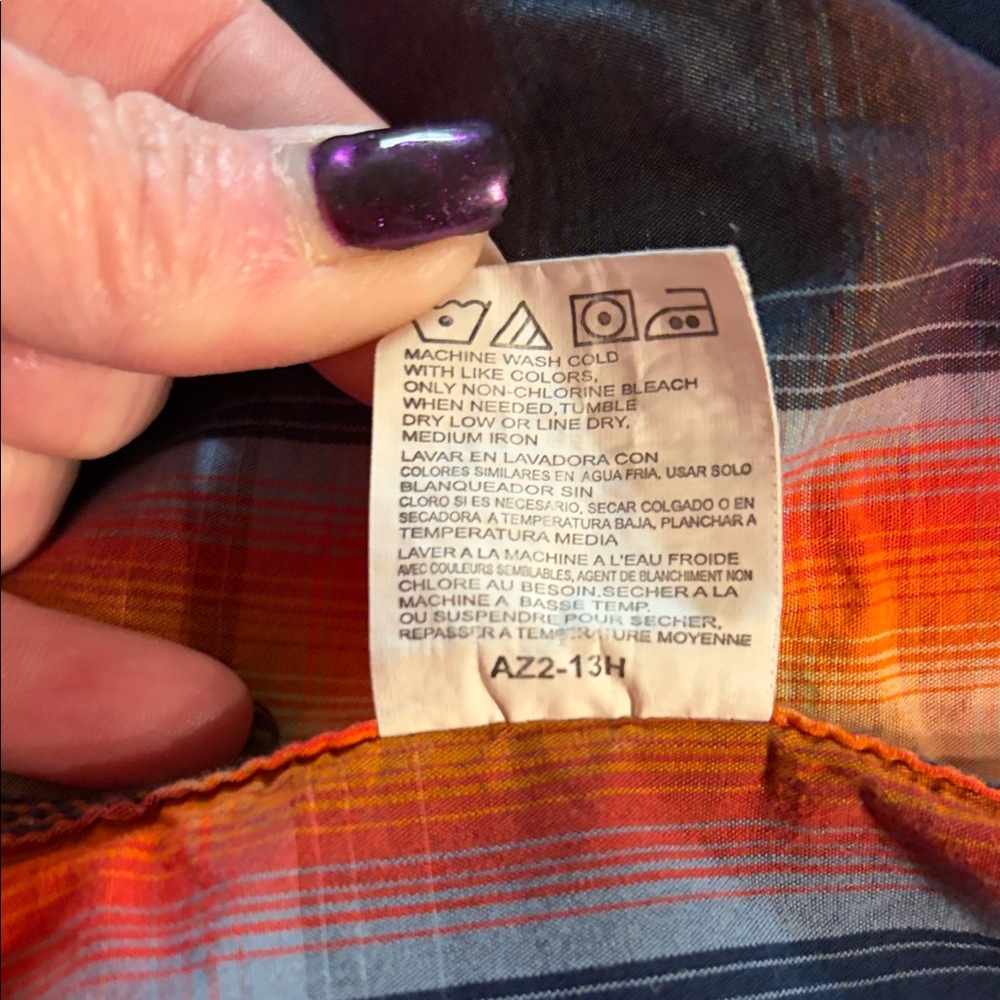 Wrangler Navy and Orange Plaid Shirt - Picture 10 of 10